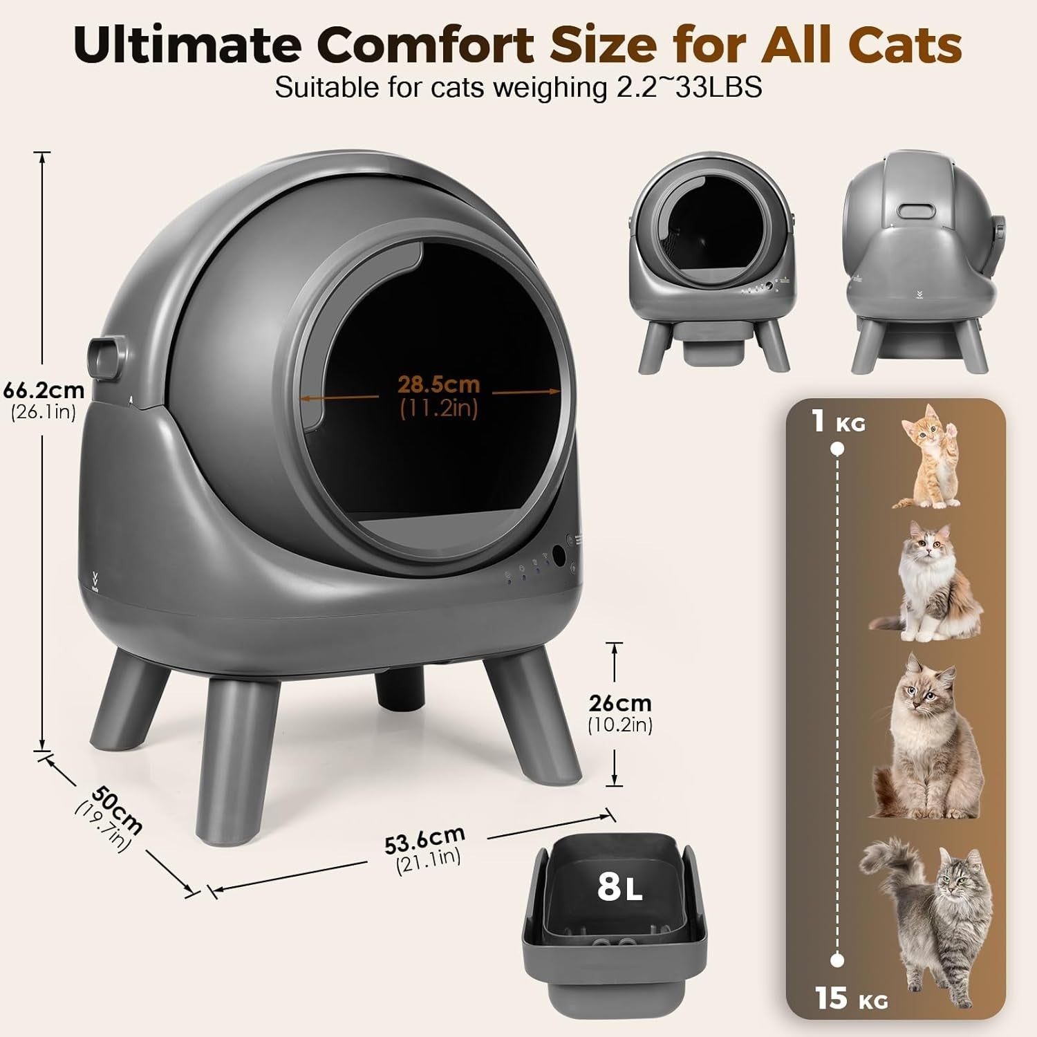XXL Self Cleaning Cat Litter Box App Control Odor Free Multi Cat