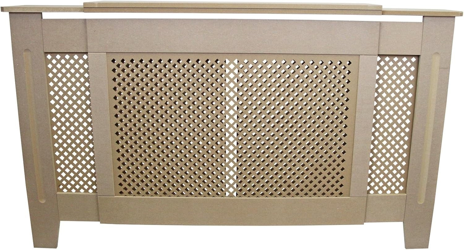 Adjustable Natural MDF Radiator Cover 1400–1920mm Trellis Grill Heating Cabinet