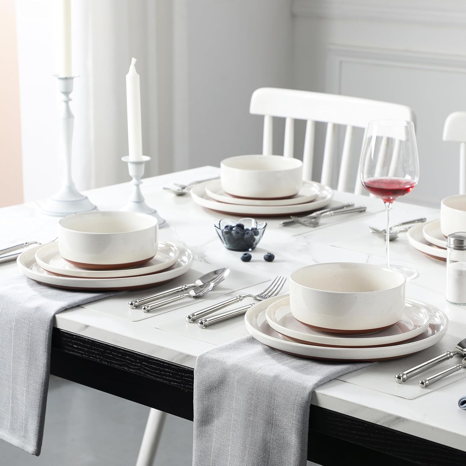 18 Piece Stoneware Dinner Set Plates Bowls for 6 Microwave Dishwasher Safe