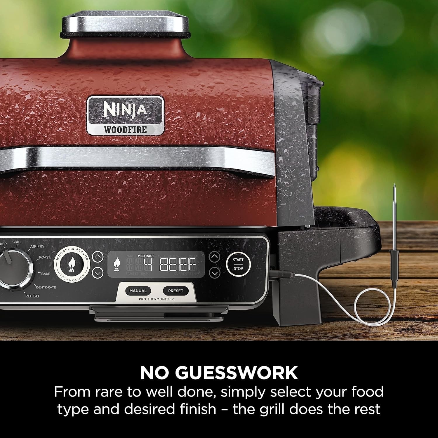 7-in-1 Electric BBQ Grill & Smoker with Digital Probe, Air Fryer & Woodfire