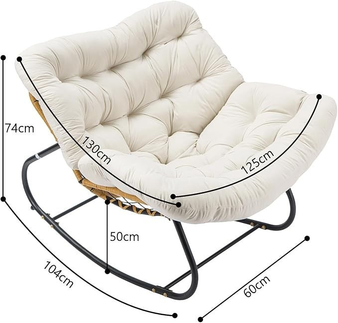 Oversized Egg Chair Rattan Wicker Rocking Chair w/ Cushion Indoor Outdoor