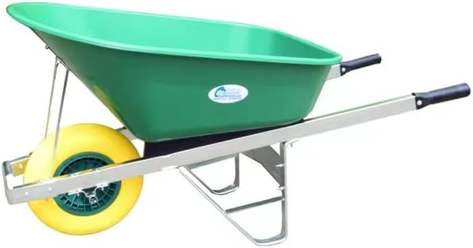 120L Garden Wheelbarrow – Green/Yellow – PU Tubeless Tyre Heavy Duty Frame
