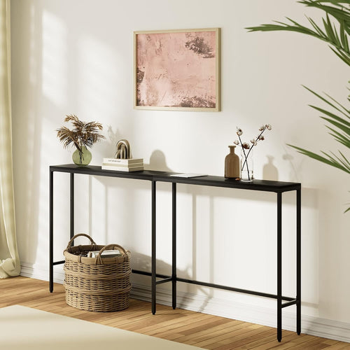 Slim Console Table Black Metal Frame Narrow Hallway Shelf 160cm Modern
