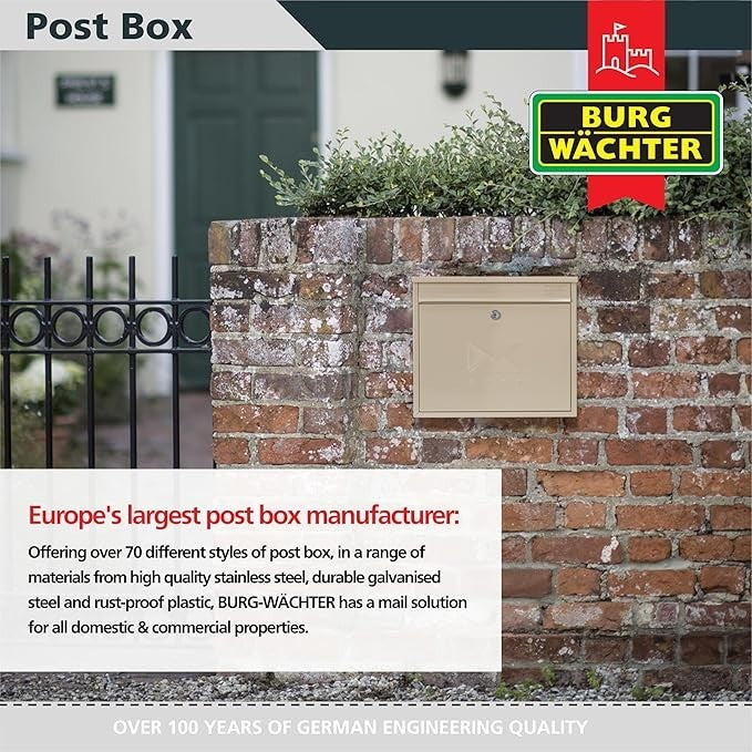 Lockable Wall Mounted Post Box Weatherproof Steel Antique Cream Secure & Stylish