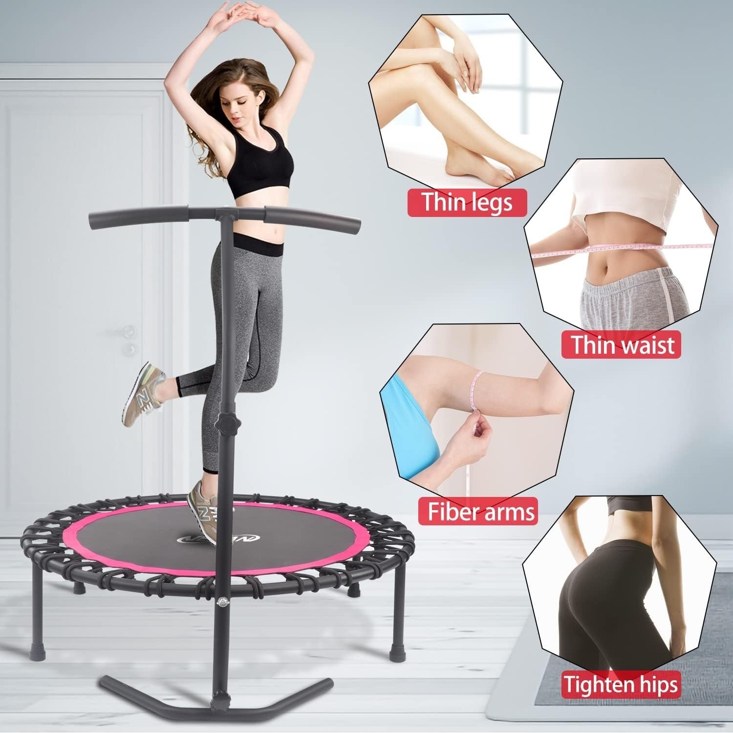 40in Silent Fitness Rebounder with Adjustable Handle Bungee 150kg