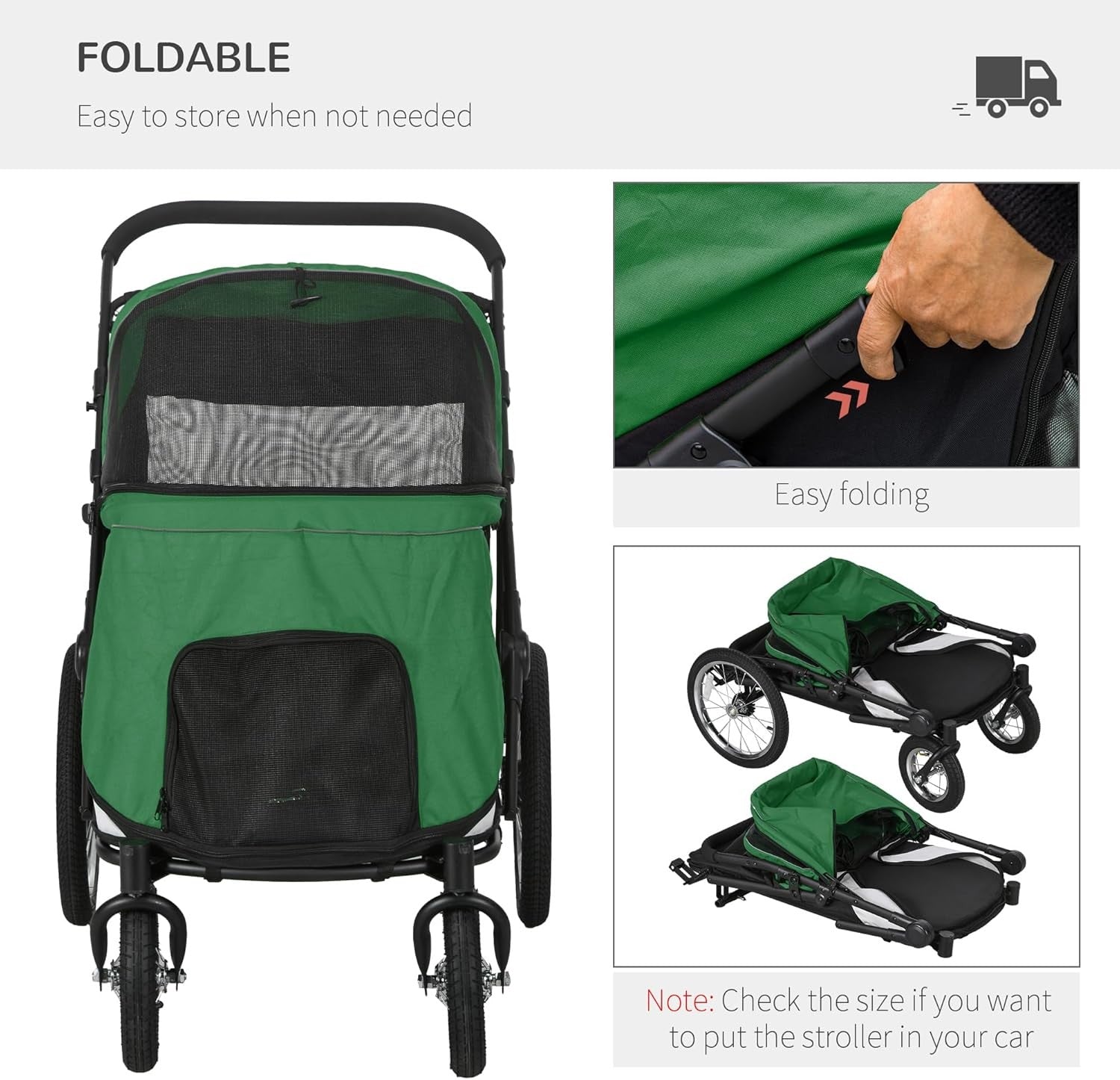 Large Dog Stroller Jogger Pushchair Foldable Heavy Duty Emerald Green