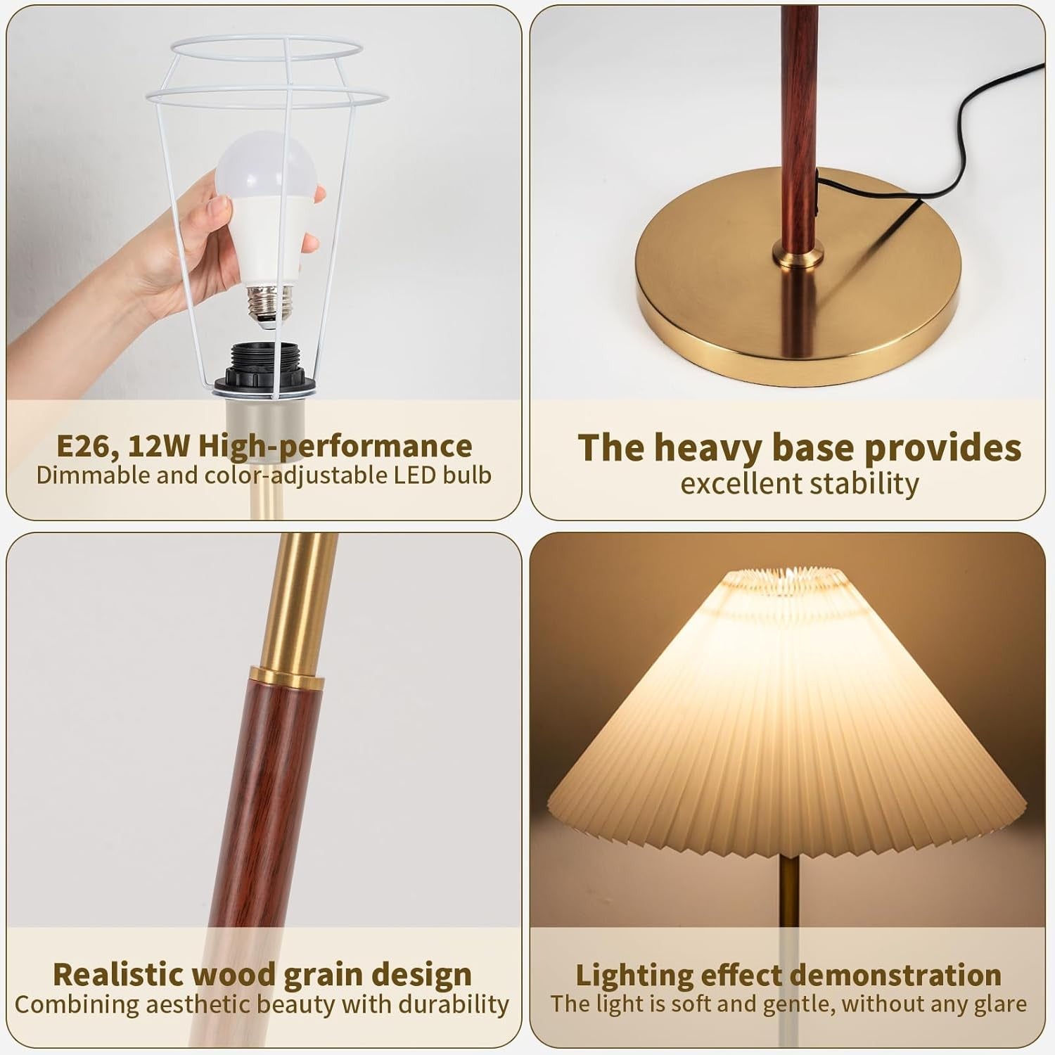 Floor Lamp with Remote App Foot Switch Dimmable Wooden Standing Light