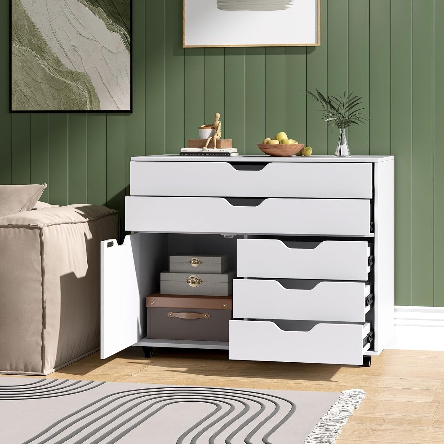 White Mobile File Cabinet 77x40x64cm 5 Drawer Printer Stand