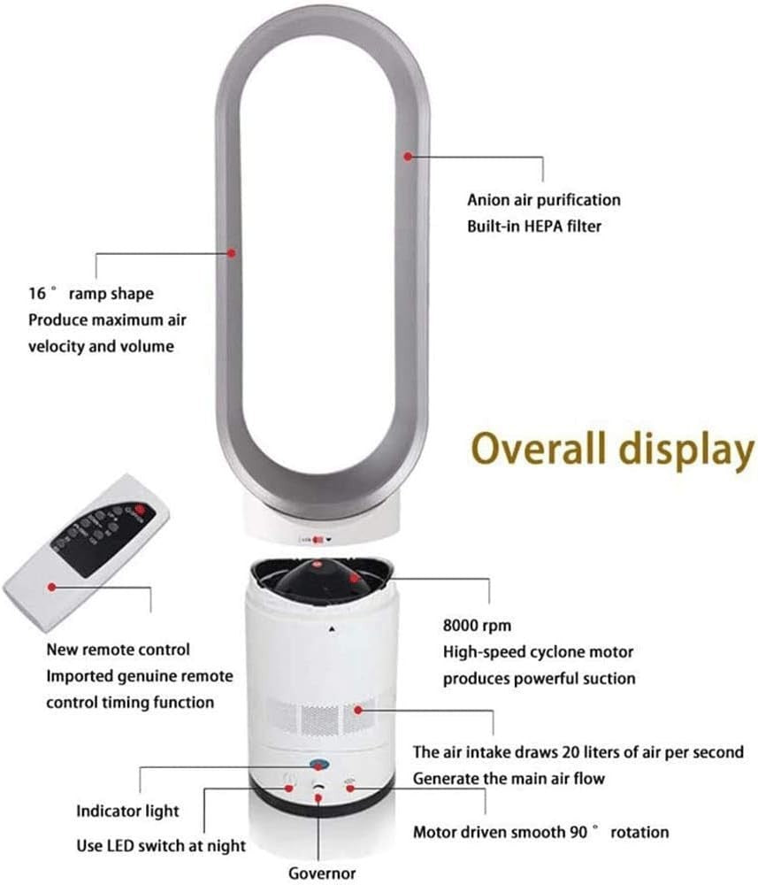 Bladeless Tower Fan Quiet Cooling Air Purifier 40W Remote Control 65cm Height