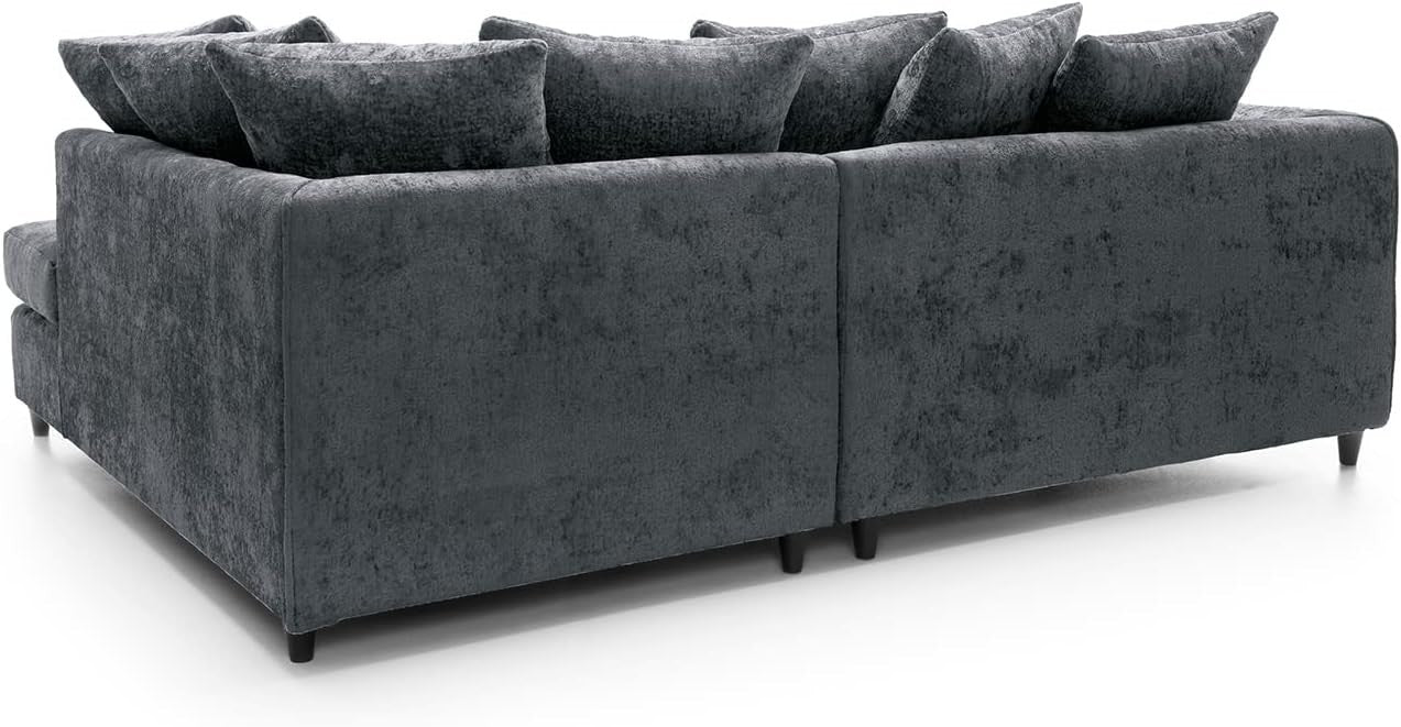 Dark Grey Chenille Corner Sofa Right – Modern L Shape Couch for Living Room