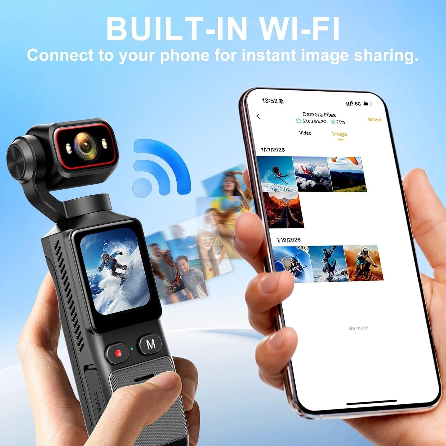 4K WiFi Action Camera Rotating Lens Vlog Body Cam w/64GB Card