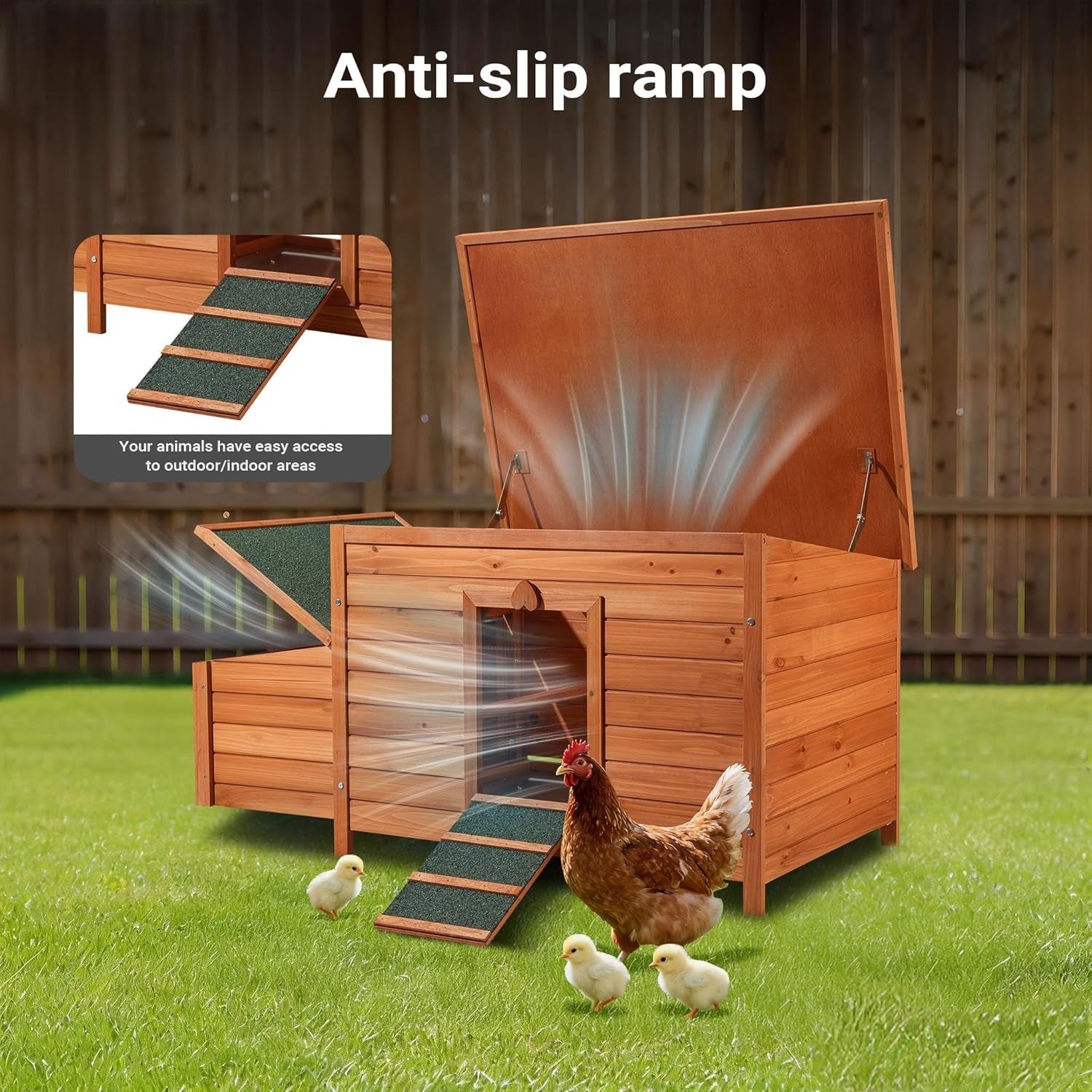 Wooden Chicken Coop with Nesting Box & Slide-Out Tray 136x74x70cm