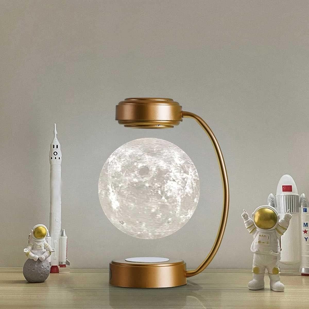 Levitating Moon Lamp Gold 3D Printed Floating LED Night Light Iron Stand