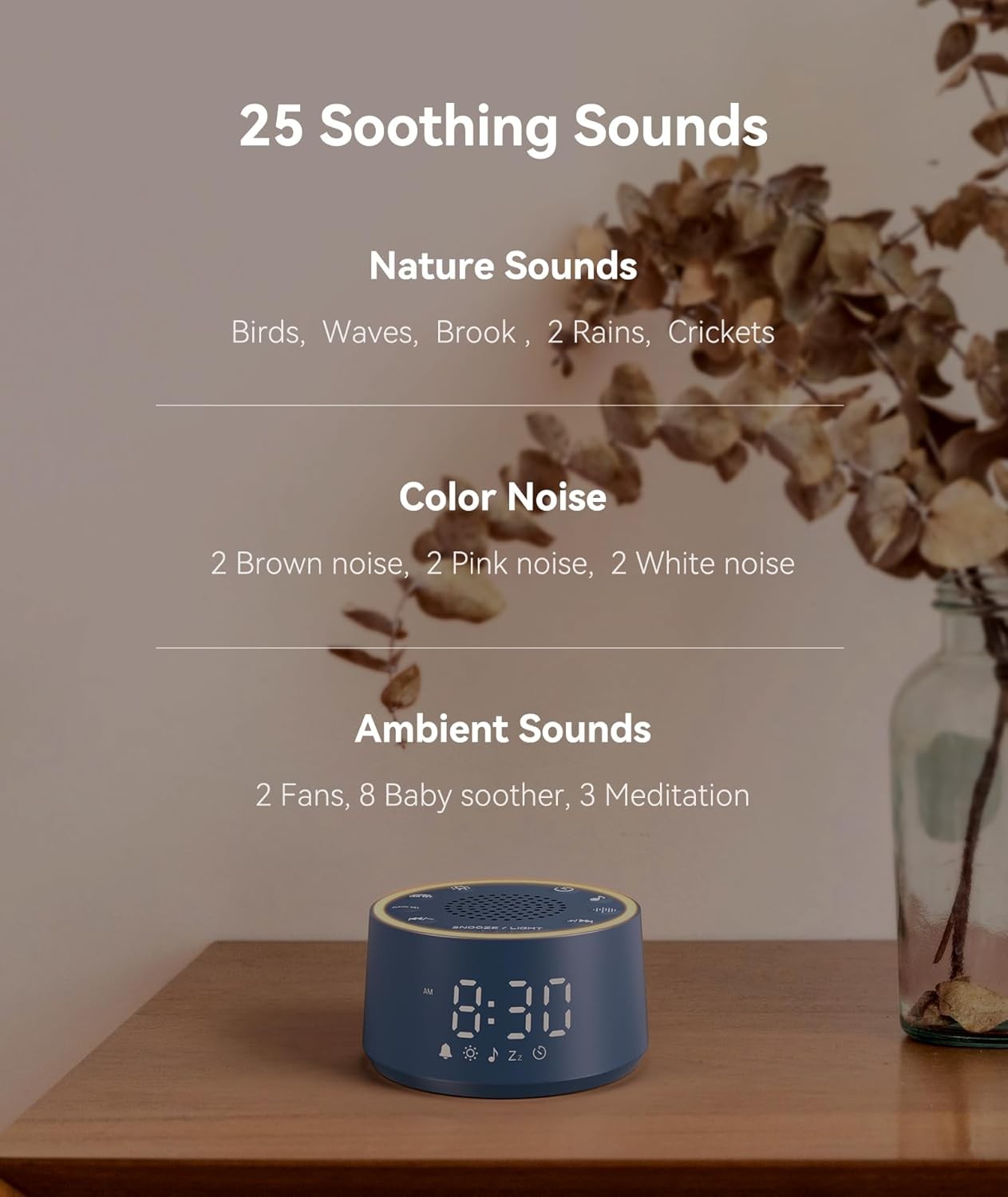 White Noise Machine Alarm Clock Night Light Sleep Aid for Baby Adult