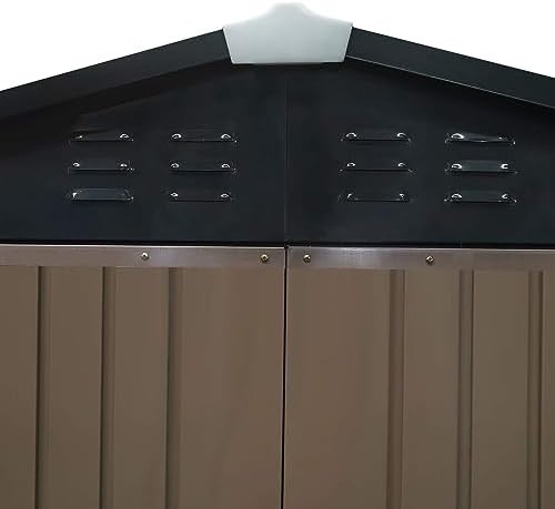 Lockable 6.1x4ft Metal Garden Shed Tool Storage Brown Outdoor