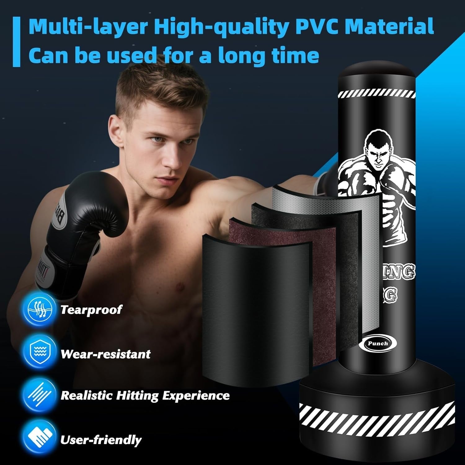 Inflatable Free Standing Punch Bag 180cm MMA Kickboxing Fitness