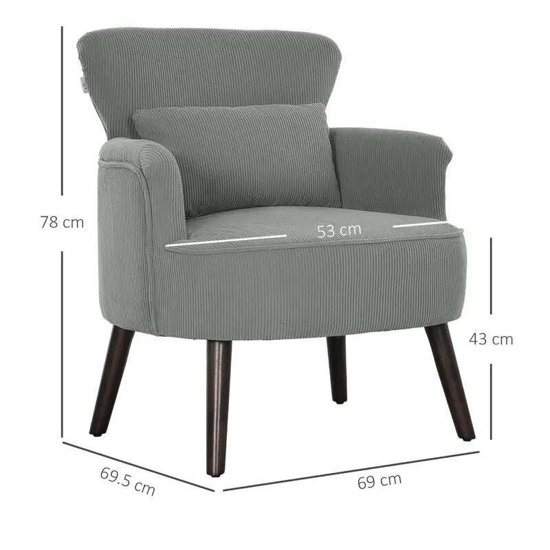 Modern Grey Corduroy Armchair Lounge Chair Padded Seat Wood Legs Sofa