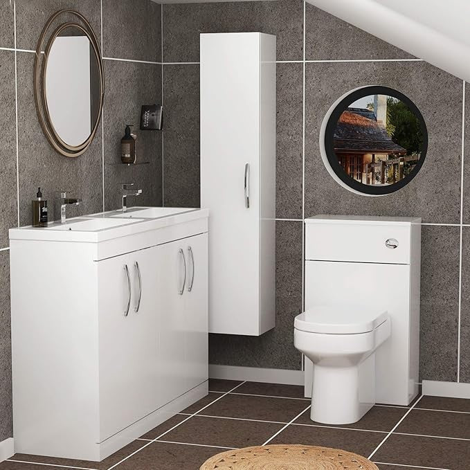 1200mm Gloss White Double Basin Vanity Unit – 4 Door Bathroom Sink Cabinet
