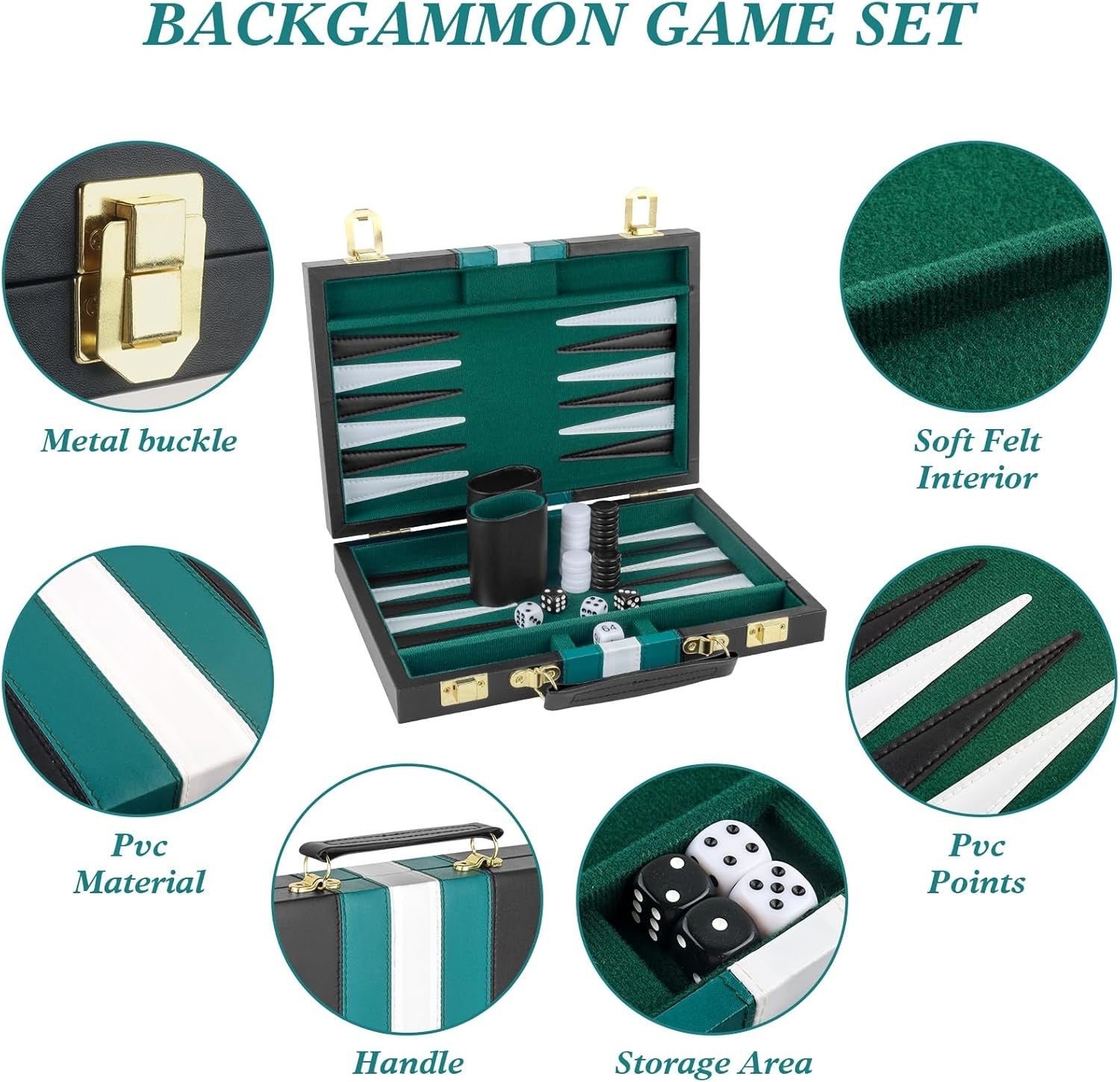 Backgammon Set 11 Inch Travel Board with PU Leather Case Dice Cups