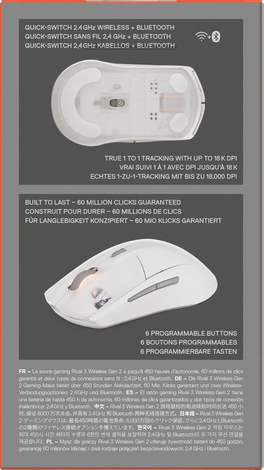 Wireless Gaming Mouse 18000 DPI Bluetooth 2.4GHz 60M Click White