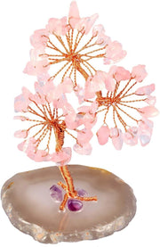 Rose Quartz Crystal Money Tree Feng Shui Healing Gemstone Ornament Agate Base