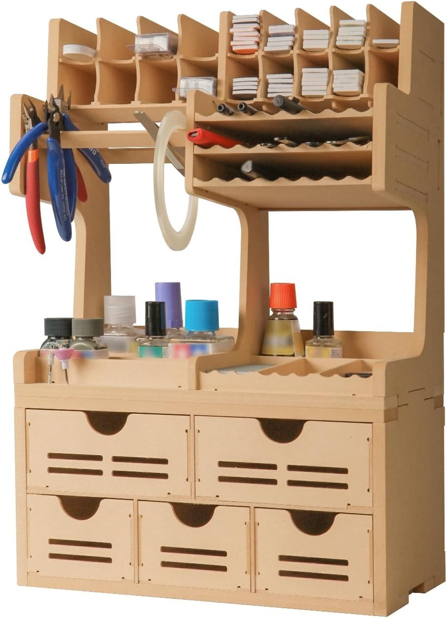Adjustable Tabletop Paint Tool Rack 5-Compartment MDF 35.5D x 35.5W x 35.5H cm