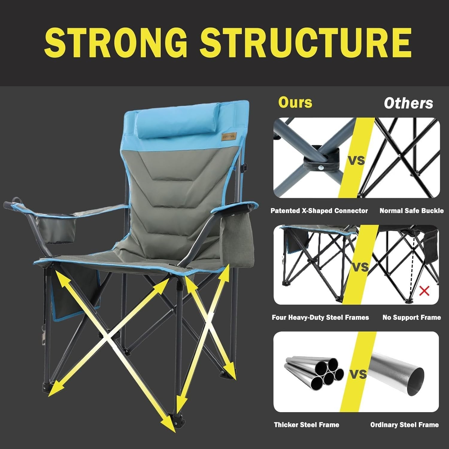 Heavy Duty Folding Camping Chair 400lbs XL Cup Holder Cooler Bag Outdoor