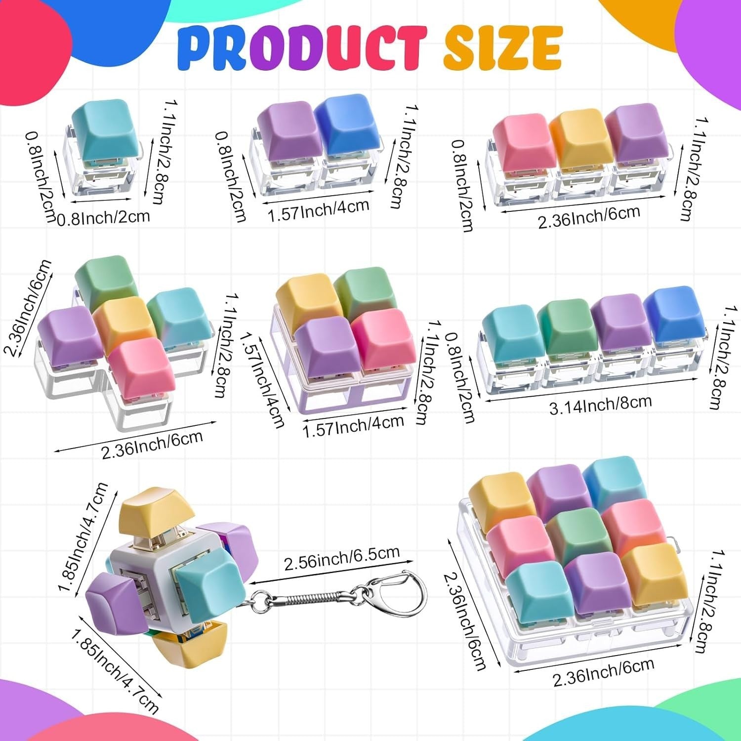 12pc Keyboard Clicker Fidget Keychain Button Stress Toy Set