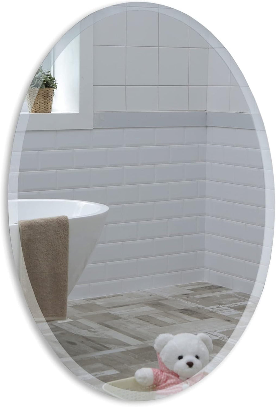 Oval Frameless Bathroom Mirror 70x50 cm, Modern Bevelled Edge