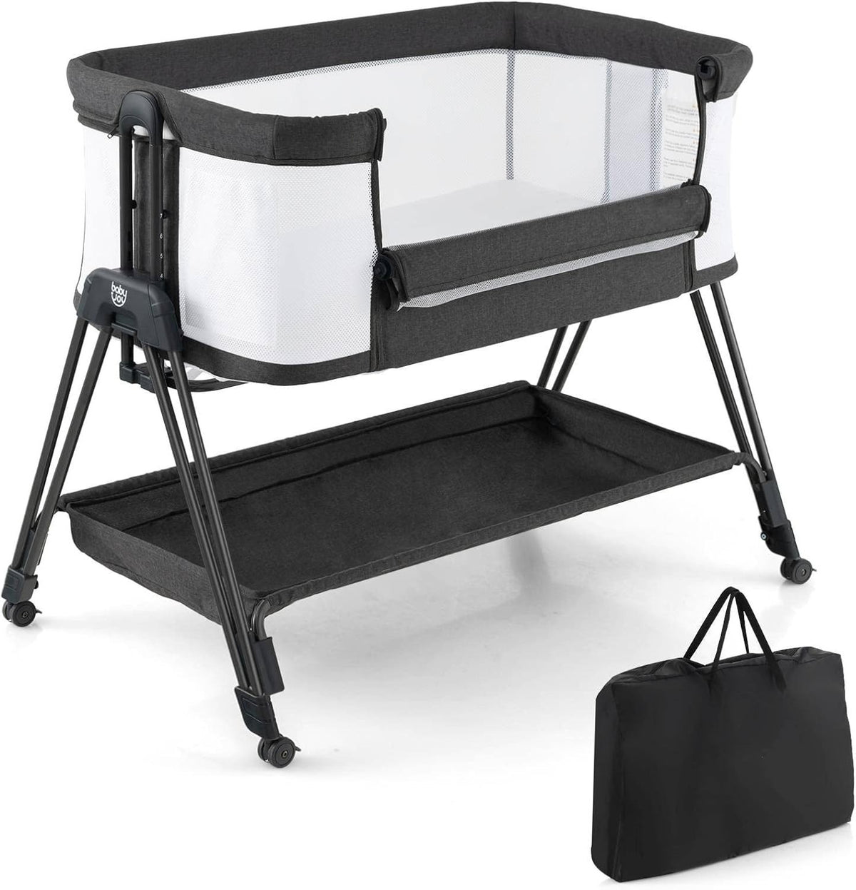 Baby Bedside Crib Adjustable Bassinet with Mattress Newborn Sleeper Black