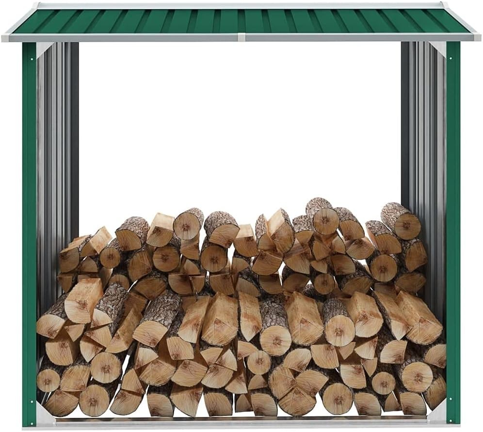 Galvanised Steel Log Storage Shed 172x91x154cm Firewood Store with Roof Green