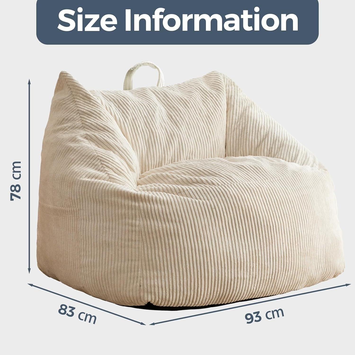 Giant Corduroy Bean Bag Chair with Foam Filling Soft Oversized Lounge Seat