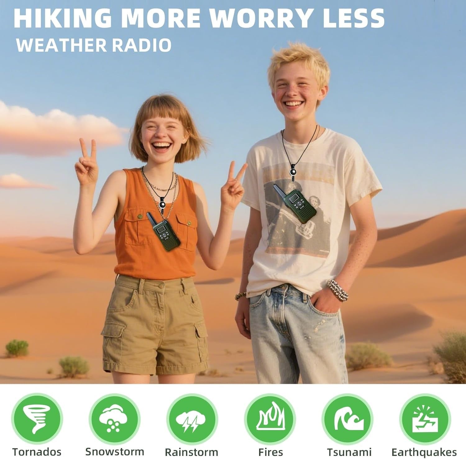 Kids Walkie Talkies Rechargeable 3 Pack 3 Mile Range VOX NOAA Radio
