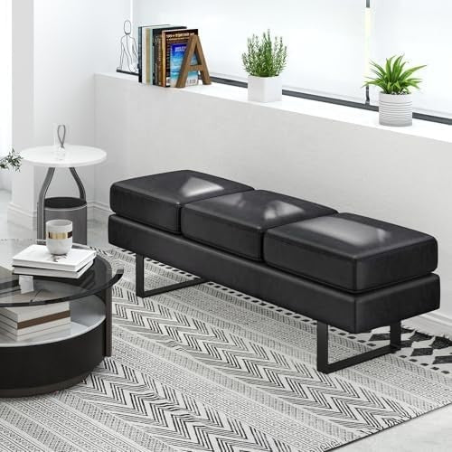 3-Seater Upholstered Reception Bench with Metal Frame, Modern Entryway Seating