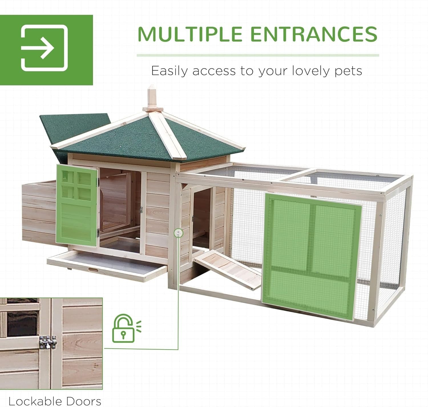 Large Wooden Chicken Coop with Run Nest Box 196cm