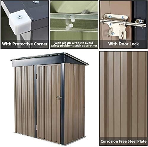 Metal Garden Shed 5x3FT Outdoor Storage with Lockable Doors Weatherproof Grey