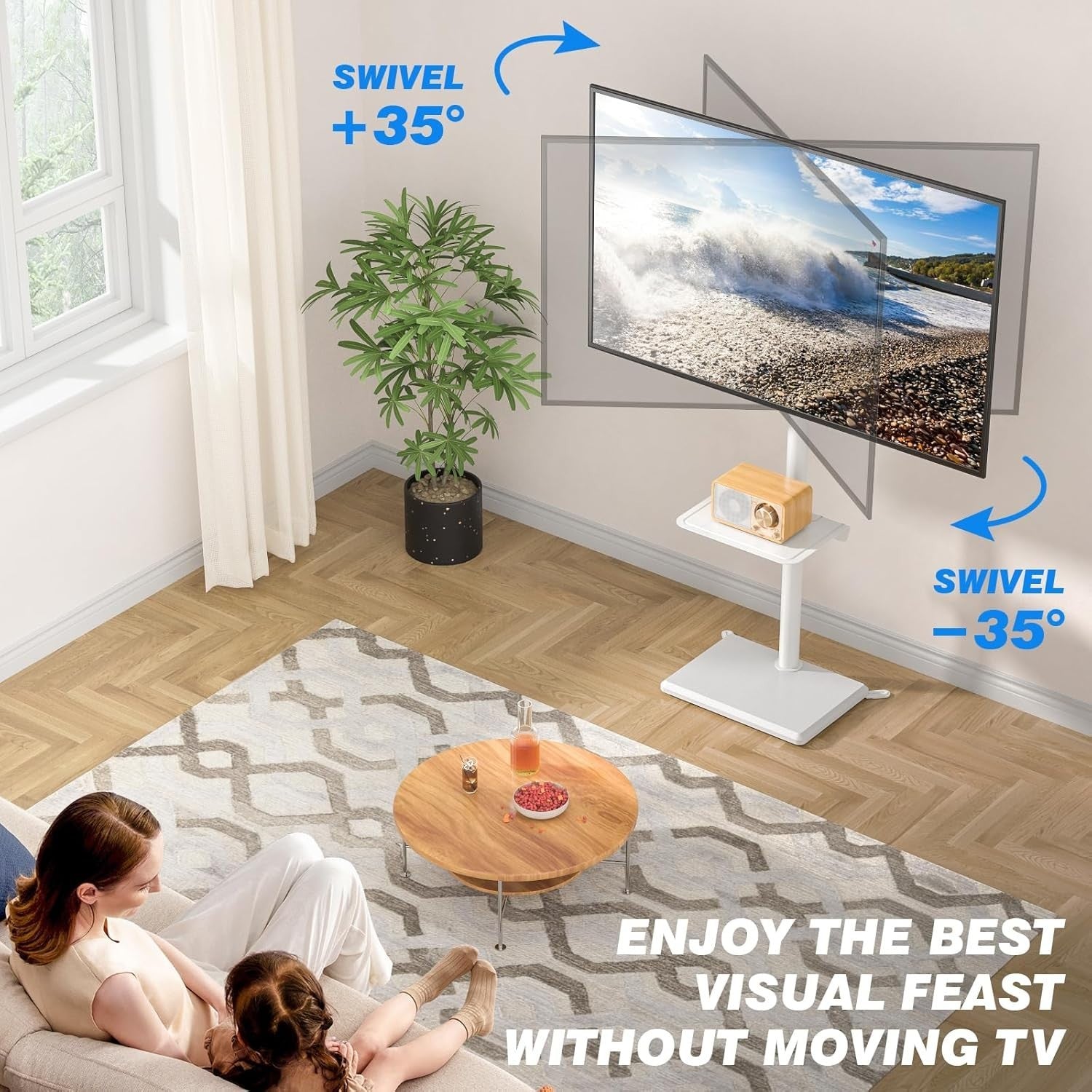 Tall Swivel TV Floor Stand for 32-55" with Mount, Shelf & Cable Tidy