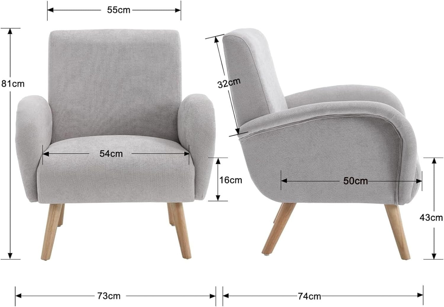 Grey Chenille Accent Tub Chair Wooden Legs Modern Armchair