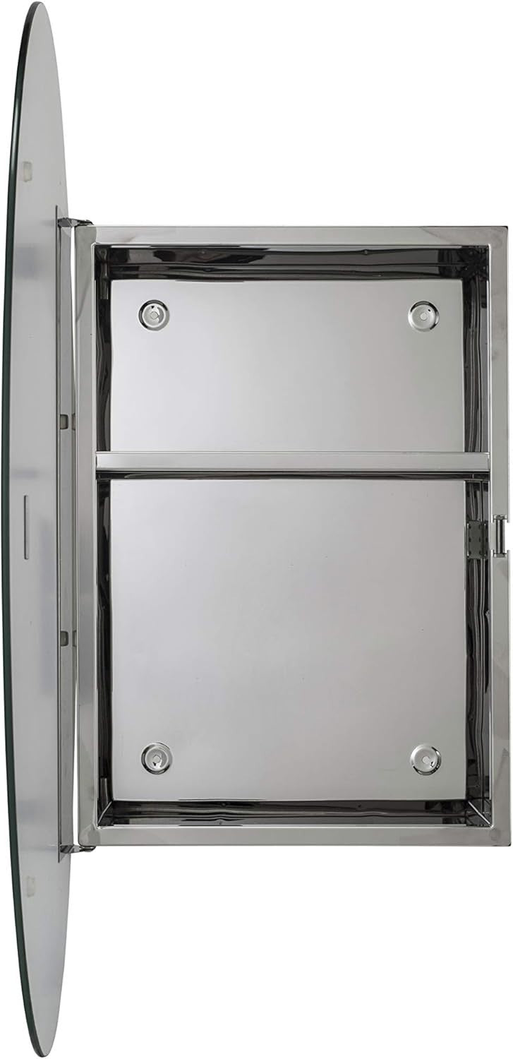 Oval Bathroom Mirror Cabinet Stainless Steel Storage Wall Mount 42.5x30x10cm