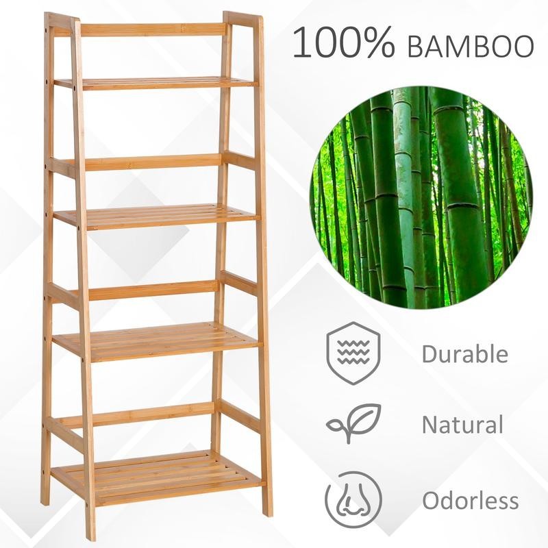 Bamboo 4-Tier Ladder Shelf Bookcase Display Rack for Plants, Towels, Books