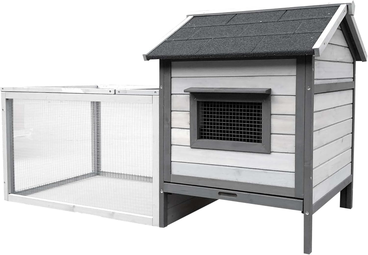 Large Rabbit Hutch with Run Outdoor Grey Wooden Slide Out Tray