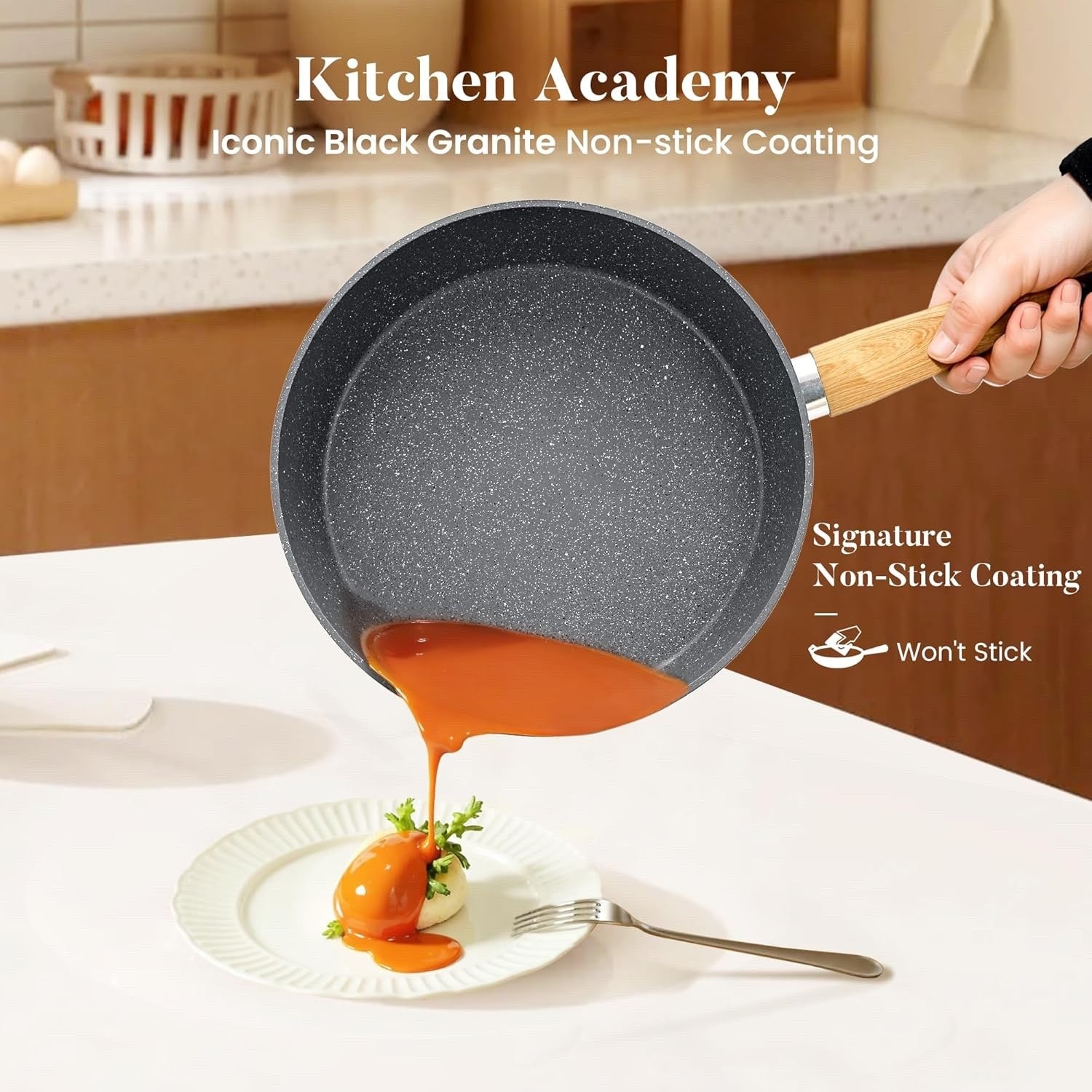 17pcs Grey Granite Induction Cookware Set Non Stick Pots & Pans Oven Safe