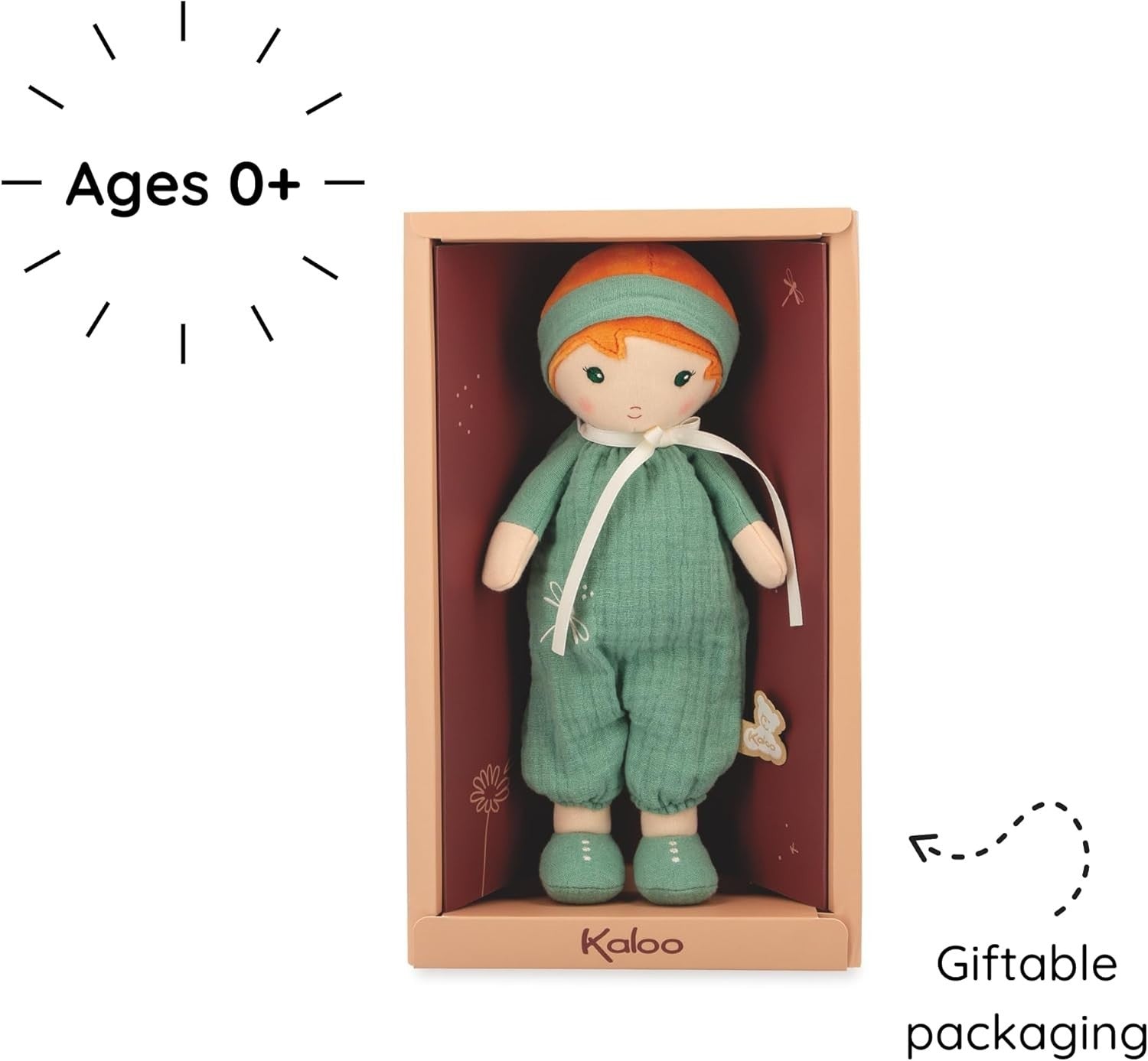 25cm Soft Fabric Rag Doll Muslin Dungarees Personalised Ribbon Newborn Gift