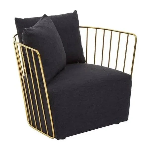 Black Velvet Armchair with Gold Frame Modern Accent Lounge Chair H68cm