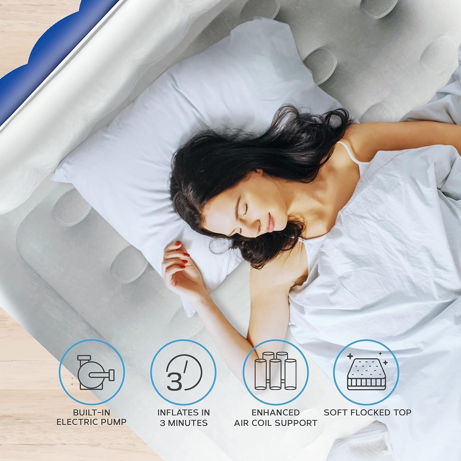 Double Electric Air Bed with Headboard & Inflatable Pillows – Quick Inflate, Out