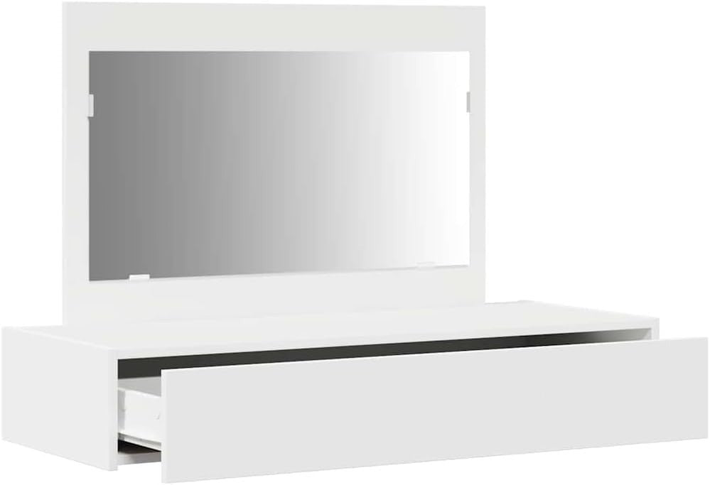 White Modern Dressing Table Makeup Vanity Desk w/ Mirror Compact MDF Wood