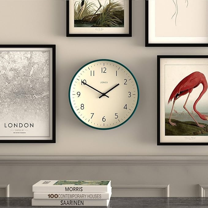 30cm Silent Wall Clock Dark Green | Modern Round Easy-Read Home Office Decor
