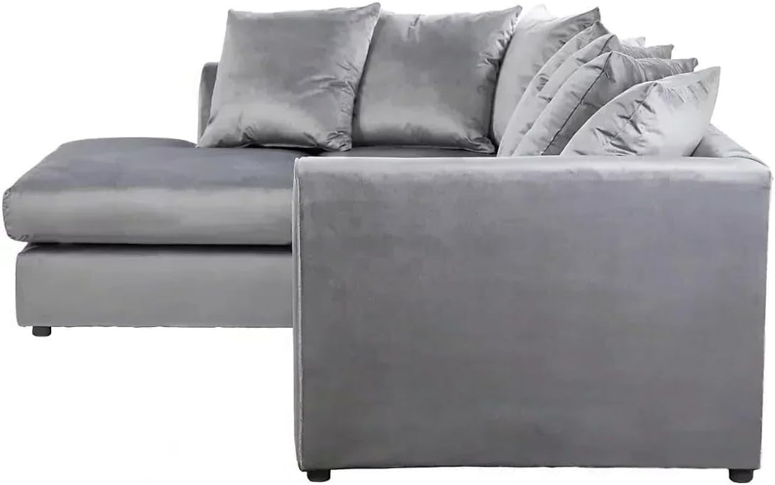 Luxury Grey Plush Velvet 4 Seater L Shape Modular Corner Sofa Set Comfy