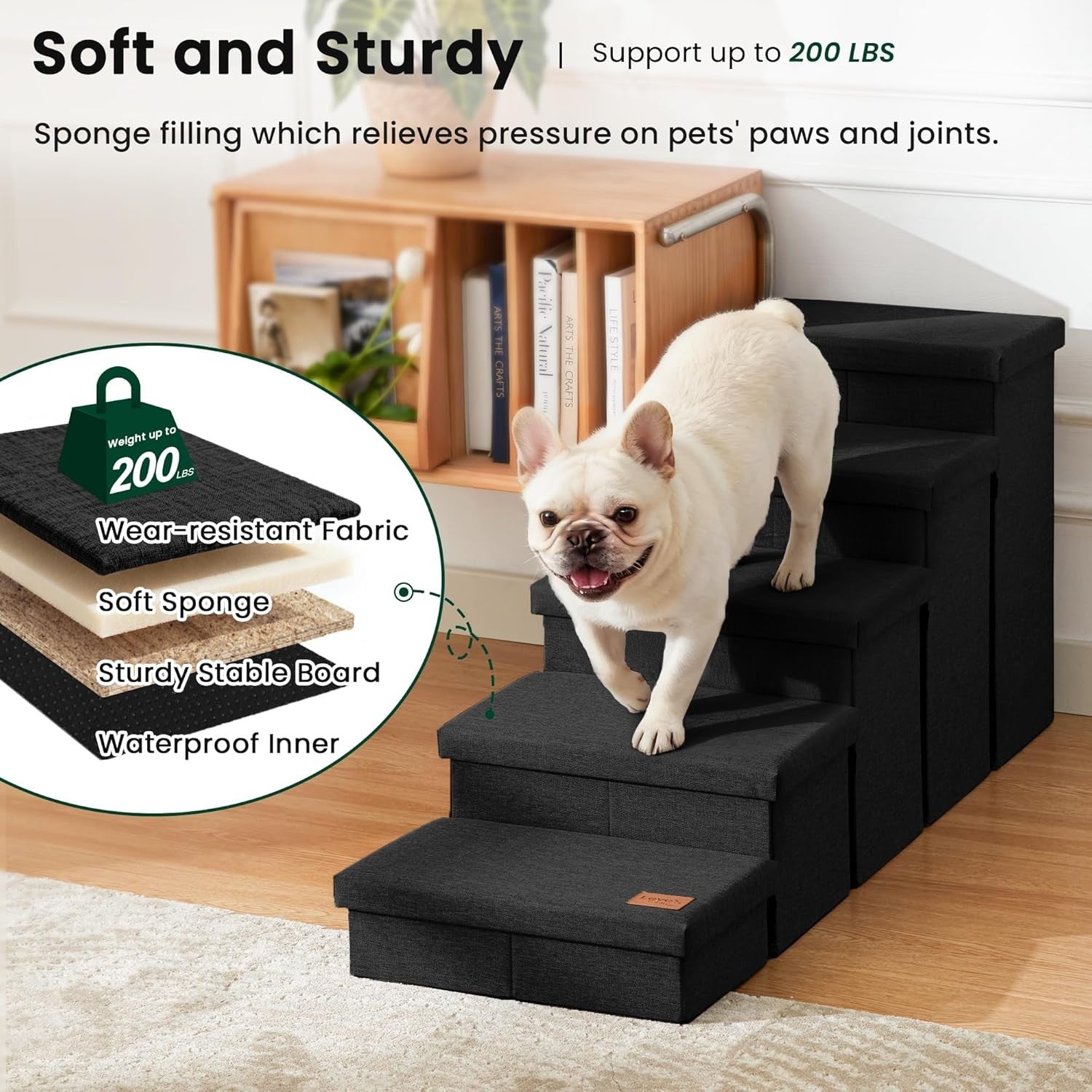5 Step Dog Stairs with Storage Foldable Pet Steps 22" High 200lb