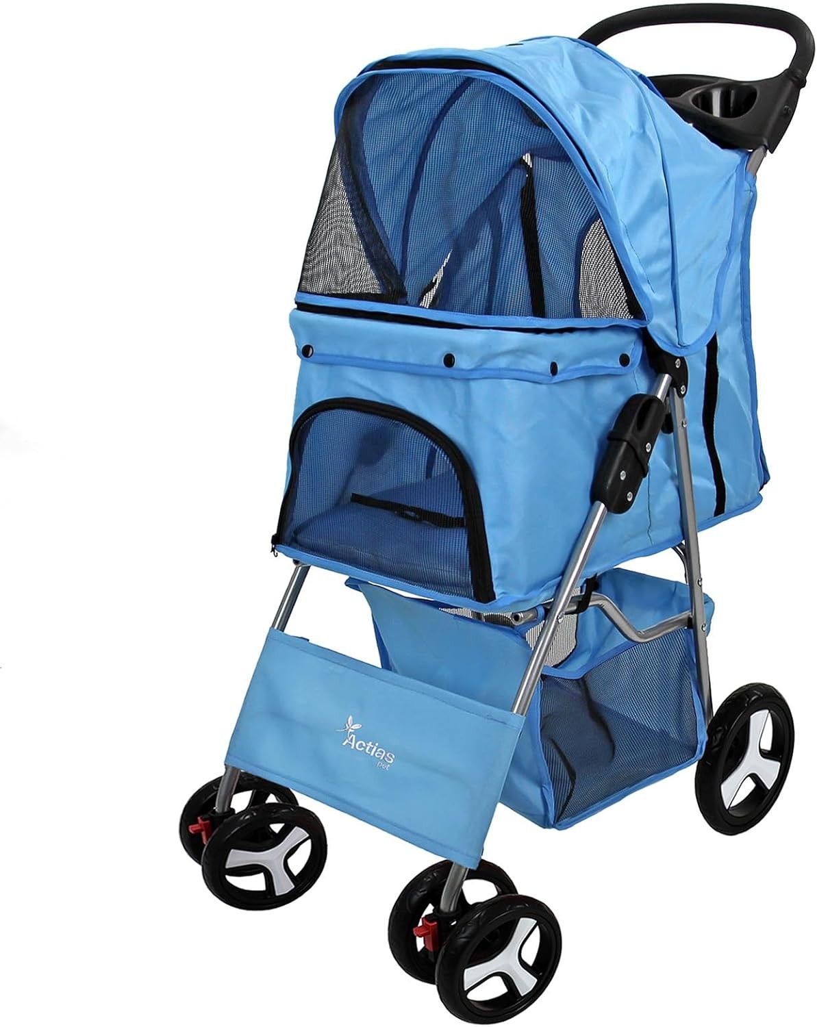 Pet Travel Stroller Dog Cat Pushchair Foldable Swivel Wheels 15kg + Rain